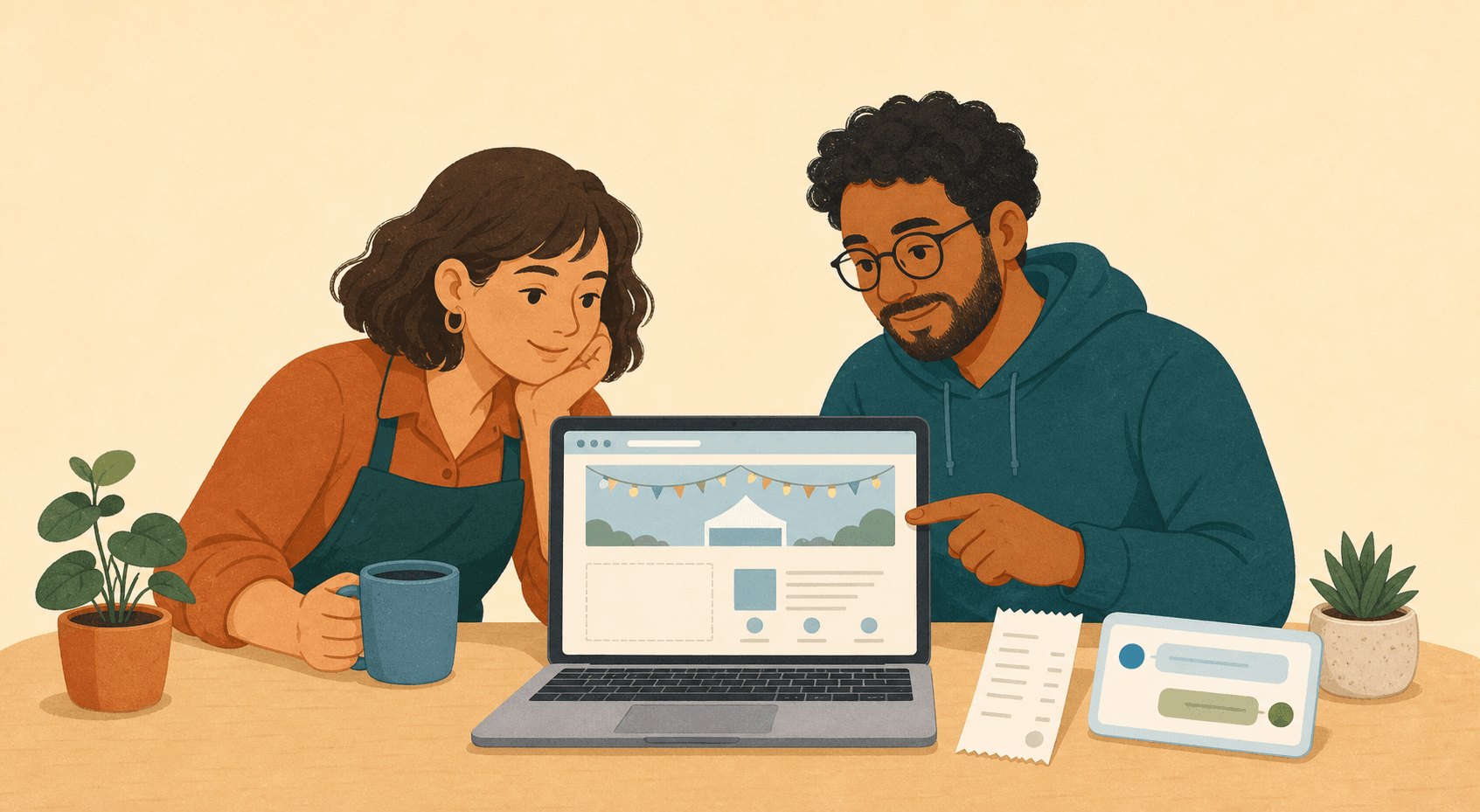 Alice and Bob looking at an unfinished event website